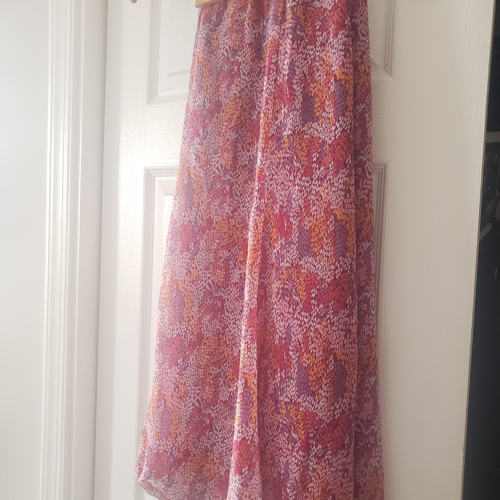 Jaclyn Smith Pink/Orange/Purple Chiffon Mid-Calf Skirt
